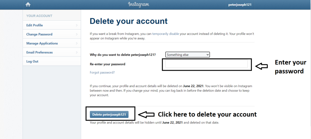 Step 2: Once you log in, go to the Account deletion page and select a reason from the drop-down menu, as to why you want to delete your account?