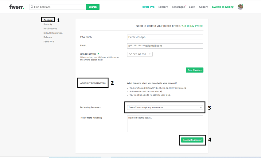How to change Fiverr username