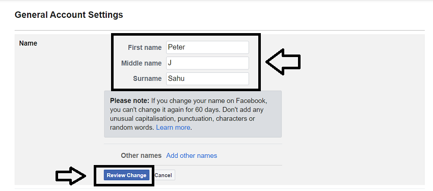 How to change name on Facebook